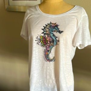 Reel Legends Women’s Tee SZ L Nautical Seahorse Runs Small. Fits like a Medium